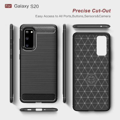 Husa pentru Samsung Galaxy S20 4G / S20 5G - Techsuit Carbon Silicone - Black - 3