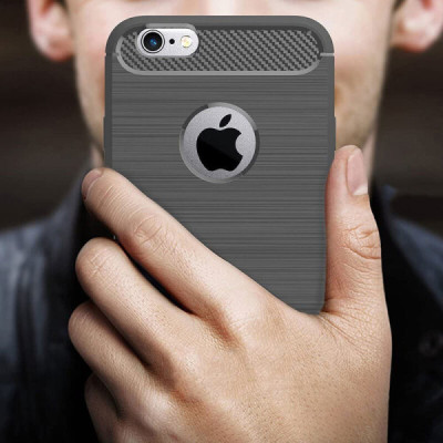 Husa pentru iPhone 6 Plus / 6s Plus - Techsuit Carbon Silicone - Black - 5