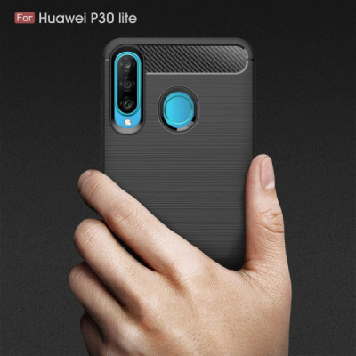 Husa pentru Huawei P30 Lite / P30 lite New Edition - Techsuit Carbon Silicone - Black - 2