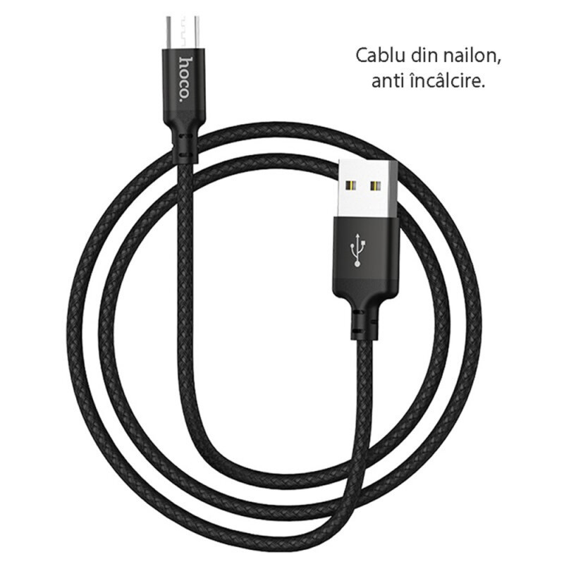 Cablu de date Micro-USB Hoco X14, 2.4A, 2m, negru - 3