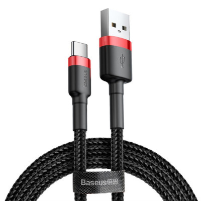 Cablu de Date USB Type-C, 2A, 3m - Baseus Cafule (CATKLF-U91) - Red Black - 1