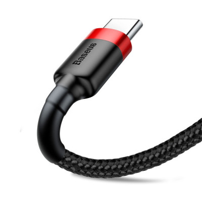 Cablu de Date USB Type-C, 2A, 3m - Baseus Cafule (CATKLF-U91) - Red Black - 2