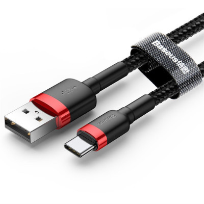 Cablu de Date USB Type-C, 2A, 3m - Baseus Cafule (CATKLF-U91) - Red Black - 3