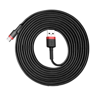 Cablu de Date USB Type-C, 2A, 3m - Baseus Cafule (CATKLF-U91) - Red Black - 4