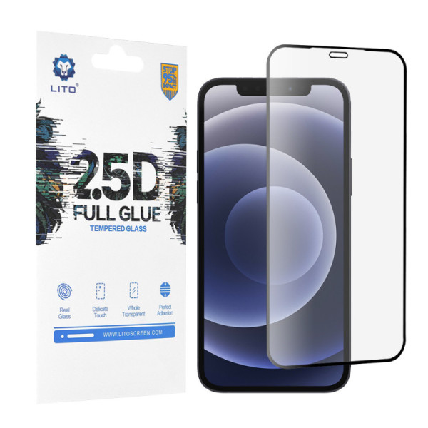 Folie pentru iPhone 12 / 12 Pro - Lito 2.5D FullGlue Glass - Black
