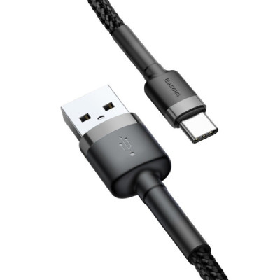 Cablu de Date USB la Type-C, 3A, 480Mbps, 1m - Baseus Cafule (CATKLF-BG1) - Gray / Black - 2
