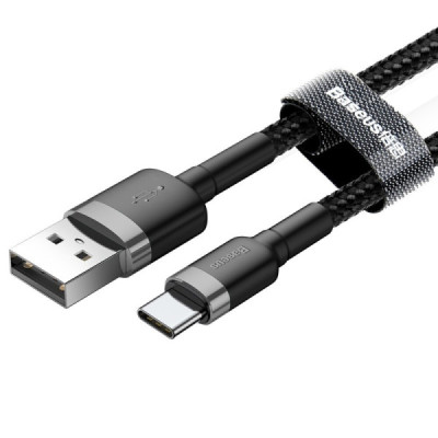 Cablu de Date USB la Type-C, 3A, 480Mbps, 1m - Baseus Cafule (CATKLF-BG1) - Gray / Black - 4