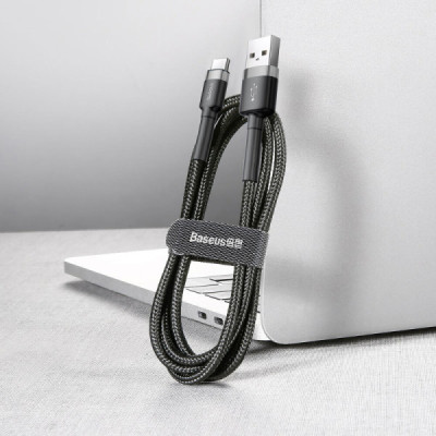 Cablu de Date USB la Type-C, 3A, 480Mbps, 1m - Baseus Cafule (CATKLF-BG1) - Gray / Black - 6
