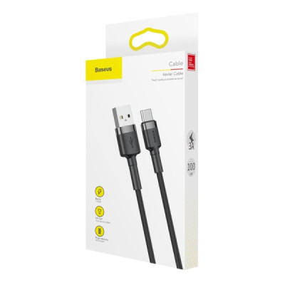 Cablu de Date USB la Type-C, 3A, 480Mbps, 1m - Baseus Cafule (CATKLF-BG1) - Gray / Black - 7