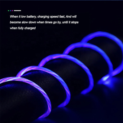 Cablu de Incarcare Magnetic USB la Type-C, Micro-USB, Lightning 1m - Techsuit LED Flowing - White - 7