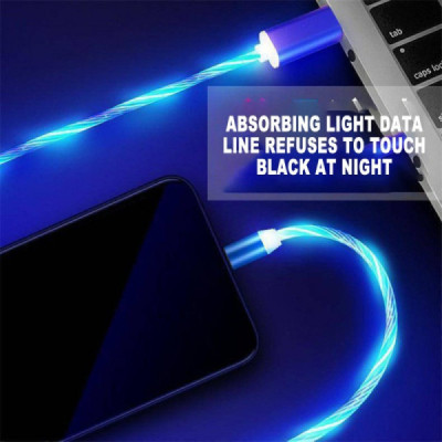 Cablu de Incarcare Magnetic USB la Type-C, Micro-USB, Lightning 1m - Techsuit LED Flowing - Blue - 6