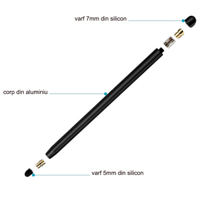 Stylus pen Techsuit, 2in1 universal, Android, iOS, aluminiu, rosu, JC01 - 3