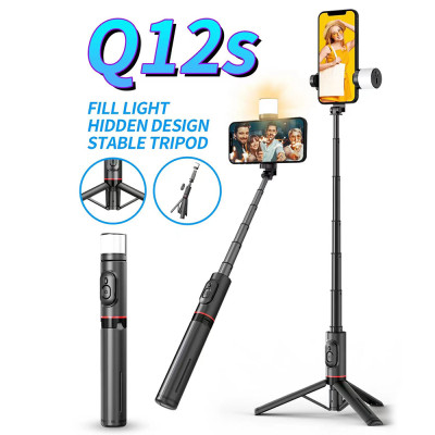 Selfie stick cu telecomanda, trepied LED Techsuit Q12S, negru - 2