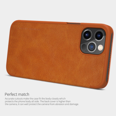 Husa pentru iPhone 12 Pro Max - Nillkin QIN Leather Case - Brown - 4