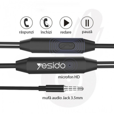 Casti Audio Stereo Jack cu Microfon, 1.2m - Yesido (YH23) - Black - 6