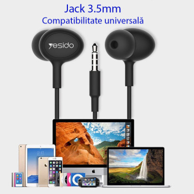Casti Audio Stereo Jack cu Microfon, 1.2m - Yesido (YH13) - Black - 4