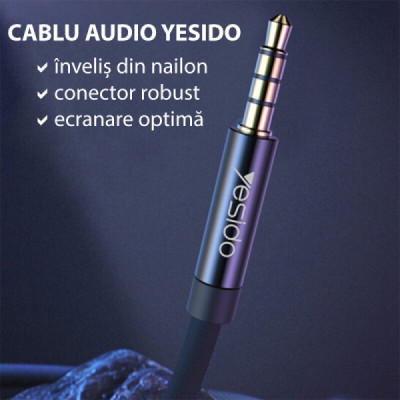 Cablu Audio Jack 3.5mm la Jack 3.5mm, 3m - Yesido (YAU16) - Black - 3