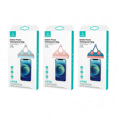 Husa Waterproof pentru Telefon 7 inch - Usams Bag (US-YD010) - White/Rose - 7