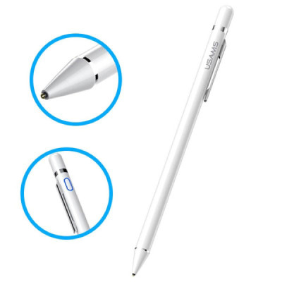 Stylus Pen - Usams Active Touch Screen with Clip (US-ZB057) - White - 1