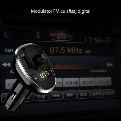 Incarcator Auto cu Modulator FM, Display LED, 2xUSB 3A, MicroSDYesido, Y39, Negru - 7