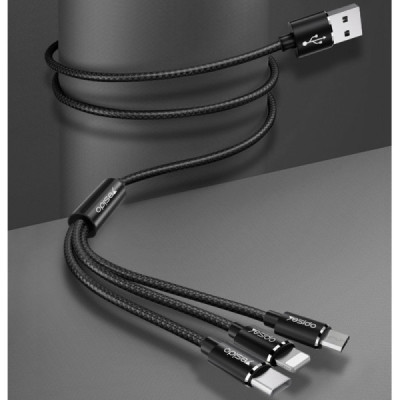 Cablu de Date 3in1 USB la Lightning, Type-C, Micro USB 60W, 3A, 1.2m - Yesido (CA60) - Black - 6