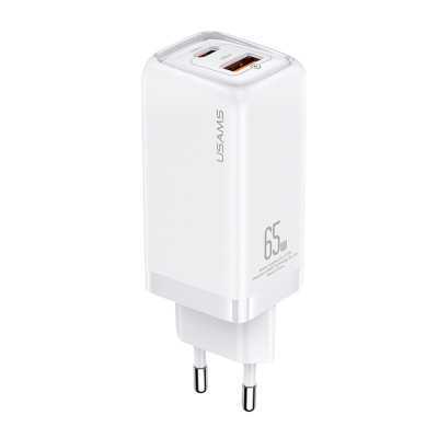 USAMS - Incarcator de priza Super Si (T47) - porturi duble, USB, tip C, încarcare rapida PD, 65 W - alb - 1