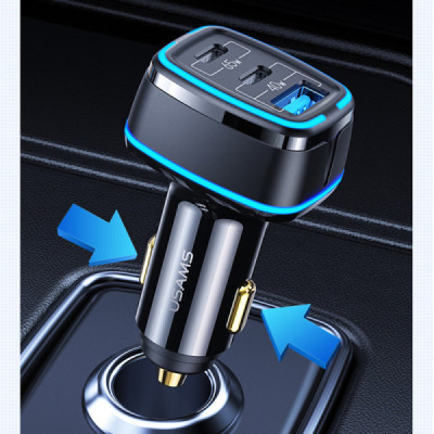Incarcator Auto 2x Type-C, USB, 105W, 4A - Usams C24 (US-CC141) - Black - 2