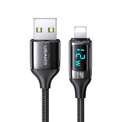 Cablu de Date USB la Lightning PD, 12W, Digital Display, Fast Charge, 1.2m - Usams U78 (US-SJ543) - Black - 1
