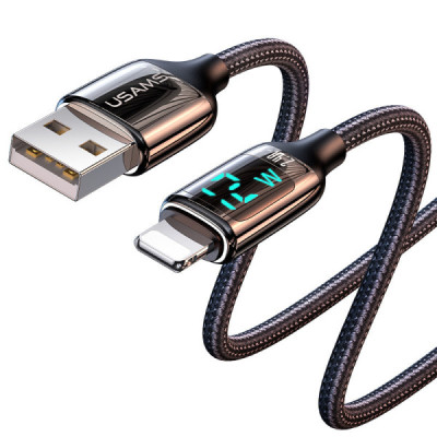 Cablu de Date USB la Lightning PD, 12W, Digital Display, Fast Charge, 1.2m - Usams U78 (US-SJ543) - Black - 3