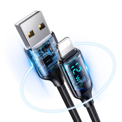 Cablu de Date USB la Lightning PD, 12W, Digital Display, Fast Charge, 1.2m - Usams U78 (US-SJ543) - Black - 4