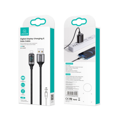 Cablu de Date USB la Lightning PD, 12W, Digital Display, Fast Charge, 1.2m - Usams U78 (US-SJ543) - Black - 5