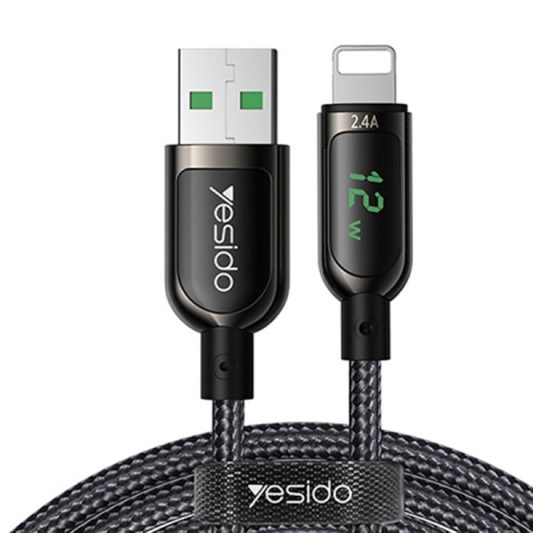 Cablu de Date USB la Lightning 2.4A, Display Digital , 1.2m - Yesido (CA84) - Black