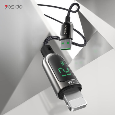 Cablu de Date USB la Lightning 2.4A, Display Digital , 1.2m - Yesido (CA84) - Black - 6