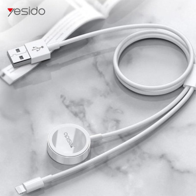 Incarcator wireless cu cablu USB la Apple Watch, Lightning, 2.4A, 1.2m - Yesido (CA70) - White - 2