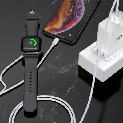 Incarcator wireless cu cablu USB la Apple Watch, Lightning, 2.4A, 1.2m - Yesido (CA70) - White - 4