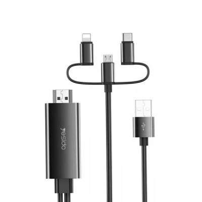 Cablu Video HDMI la USB, Lightning, Micro-USB, Type-C 1080P, 1.8m - Yesido (HM05) - Black - 1