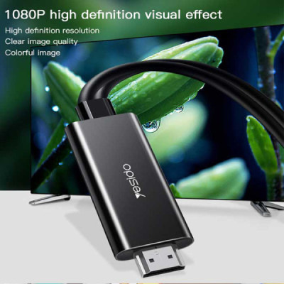 Cablu Video HDMI la USB, Lightning, Micro-USB, Type-C 1080P, 1.8m - Yesido (HM05) - Black - 3
