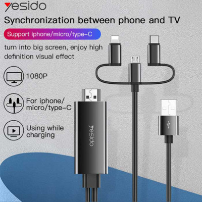 Cablu Video HDMI la USB, Lightning, Micro-USB, Type-C 1080P, 1.8m - Yesido (HM05) - Black - 4