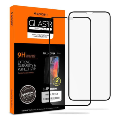 Folie pentru iPhone X / XS / 11 Pro (set 2) - Spigen Glas.tR Slim - Black - 1