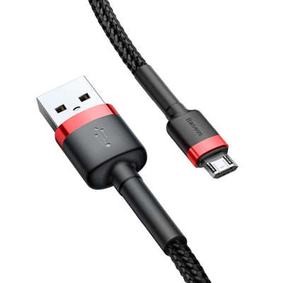 Cablu de date Micro-USB Baseus, 1.5A, 2m, negru-rosu, CAMKLF-C91 - 1