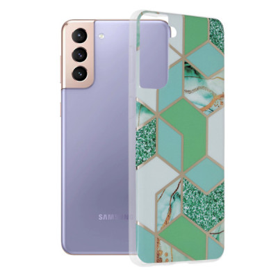 Husa pentru Samsung Galaxy S21 Plus 5G - Techsuit Marble Series - Green Hex - 1