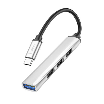 Hub USB type C la 3 x USB 2.0, USB 3.0 Hoco HB26, argintiu - 1