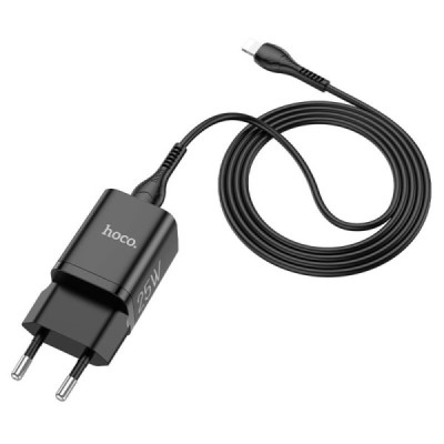 Incarcator USB-C, PD 25W, QC 3.0, 3A + Cablu Type-C la Lightning, 1m - Hoco Rigorous (N19) - Black - 3