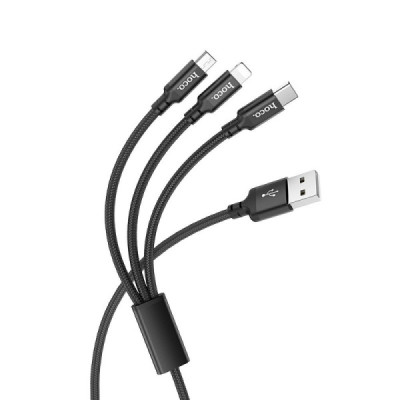 Cablu de Date USB-A la Type-C, Micro-USB, Lightning 2A, 1m - Hoco Times (X14) - Black - 1