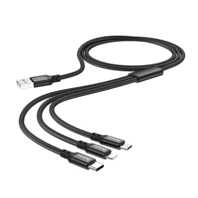 Cablu de Date USB-A la Type-C, Micro-USB, Lightning 2A, 1m - Hoco Times (X14) - Black - 2