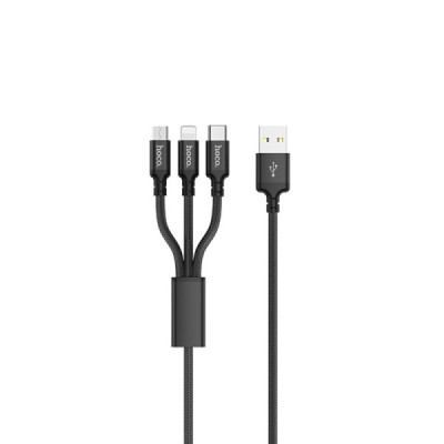 Cablu de Date USB-A la Type-C, Micro-USB, Lightning 2A, 1m - Hoco Times (X14) - Black - 3