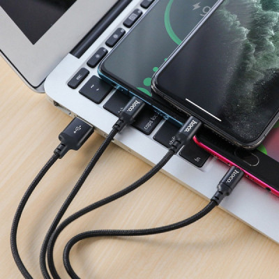 Cablu de Date USB-A la Type-C, Micro-USB, Lightning 2A, 1m - Hoco Times (X14) - Black - 4