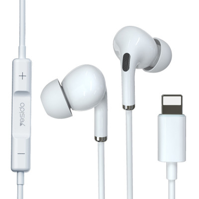 Casti iPhone in-ear cu fir Yesido YH36, stereo, Lightning, alb - 1