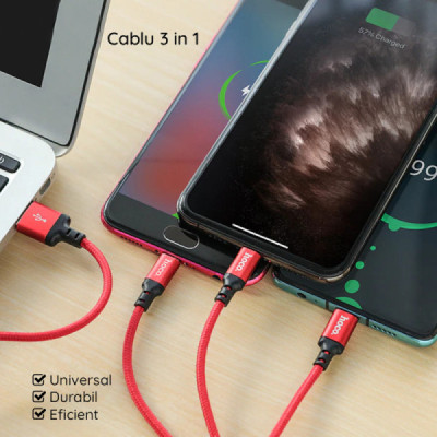 Cablu de Date USB-A la Type-C, Micro-USB, Lightning 2A, 1m - Hoco Times (X14) - Black - 5