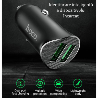 Incarcator Auto 2x USB QC3.0, 18W - Hoco (Z39 Farsighted) - Black - 4